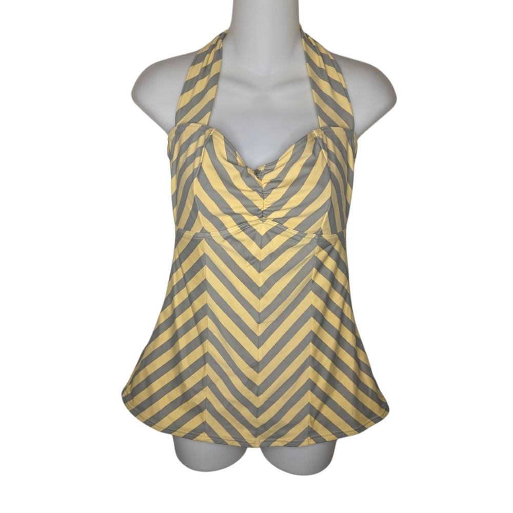 Modbe Swim Chevron Halter Tankini Bikini Islander Top, Size Large